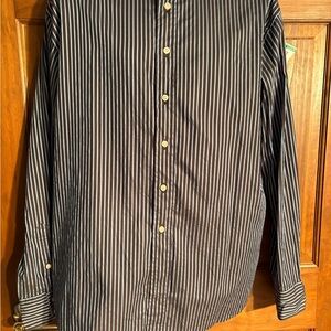 RUFUS Men's XXL Flip Cuff‎ Button Shirt Striped Brown/Blue/White EUC